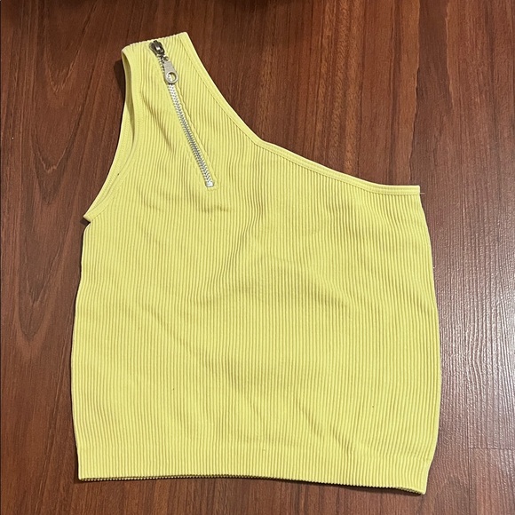 Tops - Yellow One-Shoulder Ribbed Top